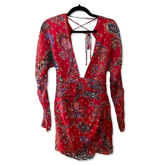 DUNDAS x Revolve Zeppelin Mini Dress Red paisley lurex open back party NWT S - Picture 6 of 9